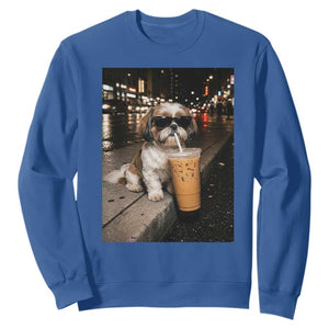 Funny Shih Tzu Drinking Iced Coffee Sweatshirt Vintage Dog Lover