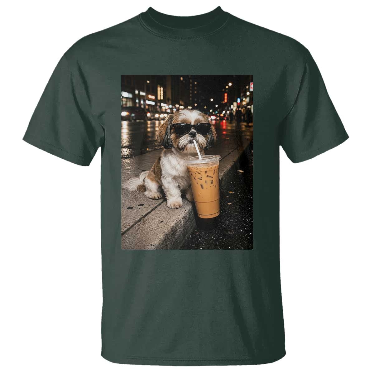 Funny Shih Tzu Drinking Iced Coffee T Shirt Vintage Dog Lover