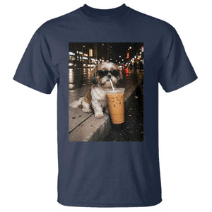 Funny Shih Tzu Drinking Iced Coffee T Shirt Vintage Dog Lover