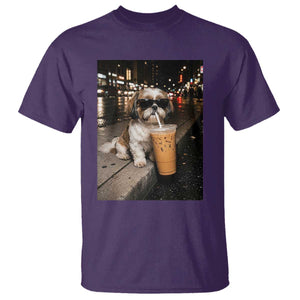 Funny Shih Tzu Drinking Iced Coffee T Shirt Vintage Dog Lover