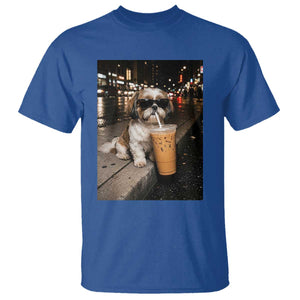 Funny Shih Tzu Drinking Iced Coffee T Shirt Vintage Dog Lover
