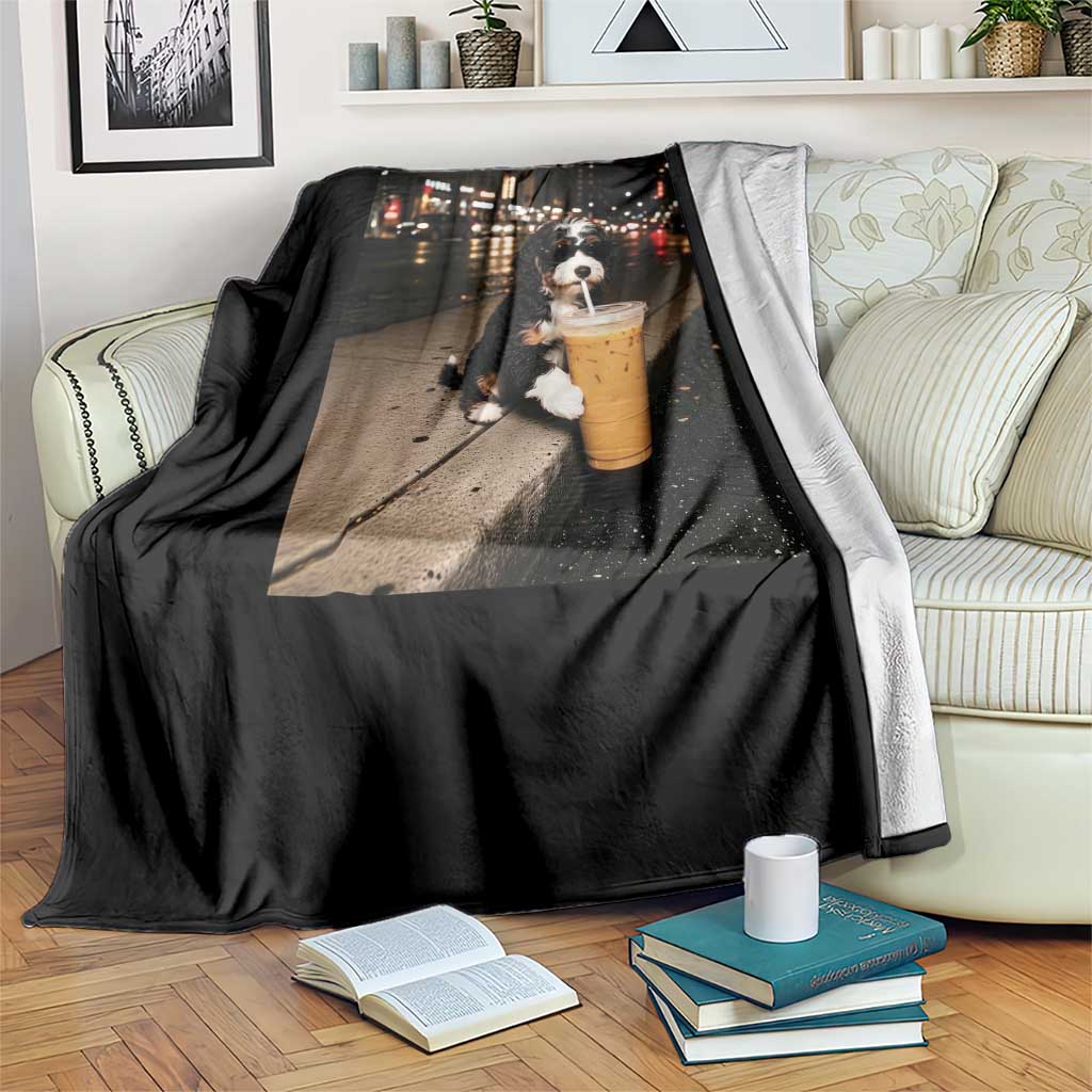 Bernedoodle Dog Drinking Iced Coffee Throw Blanket Funny Coffee Lover Gift for Dog Moms Dads TS10 Print Your Wear