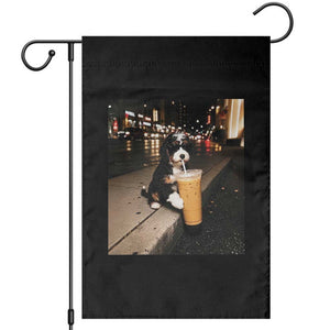 Bernedoodle Dog Drinking Iced Coffee Garden Flag Funny Coffee Lover Gift for Dog Moms Dads TS10 Black Print Your Wear