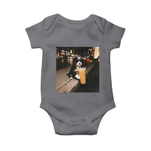 Bernedoodle Dog Drinking Iced Coffee Baby Onesie Funny Coffee Lover Gift for Dog Moms Dads TS10 Charcoal Print Your Wear
