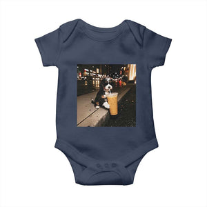 Bernedoodle Dog Drinking Iced Coffee Baby Onesie Funny Coffee Lover Gift for Dog Moms Dads TS10 Navy Print Your Wear