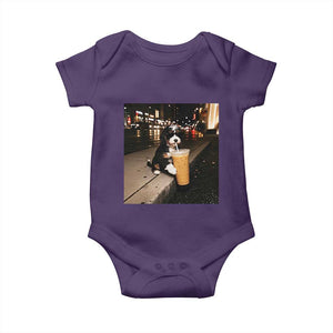 Bernedoodle Dog Drinking Iced Coffee Baby Onesie Funny Coffee Lover Gift for Dog Moms Dads TS10 Purple Print Your Wear