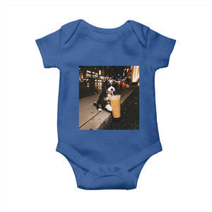 Bernedoodle Dog Drinking Iced Coffee Baby Onesie Funny Coffee Lover Gift for Dog Moms Dads TS10 Royal Blue Print Your Wear