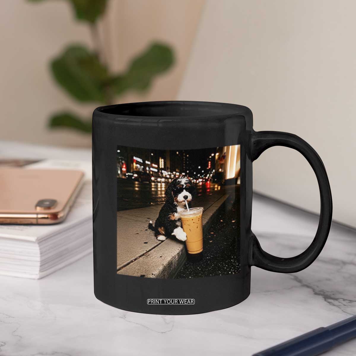 Bernedoodle Dog Drinking Iced Coffee Coffee Mug Funny Coffee Lover Gift for Dog Moms Dads TS10 Print Your Wear
