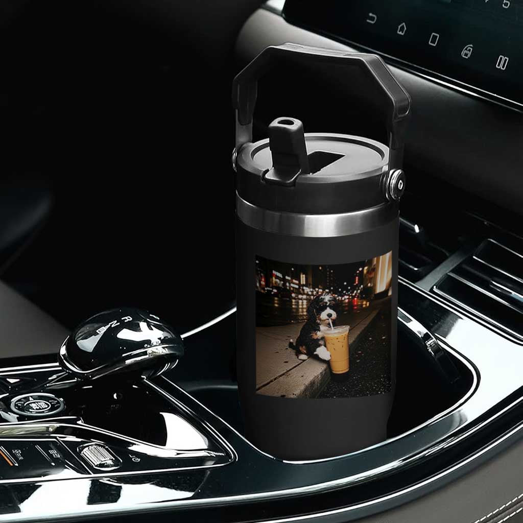 Bernedoodle Dog Drinking Iced Coffee Flip Straw Tumbler Funny Coffee Lover Gift for Dog Moms Dads TS10 Print Your Wear
