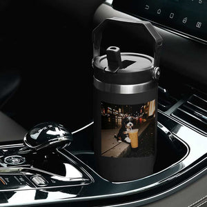 Bernedoodle Dog Drinking Iced Coffee Flip Straw Tumbler Funny Coffee Lover Gift for Dog Moms Dads TS10 Print Your Wear