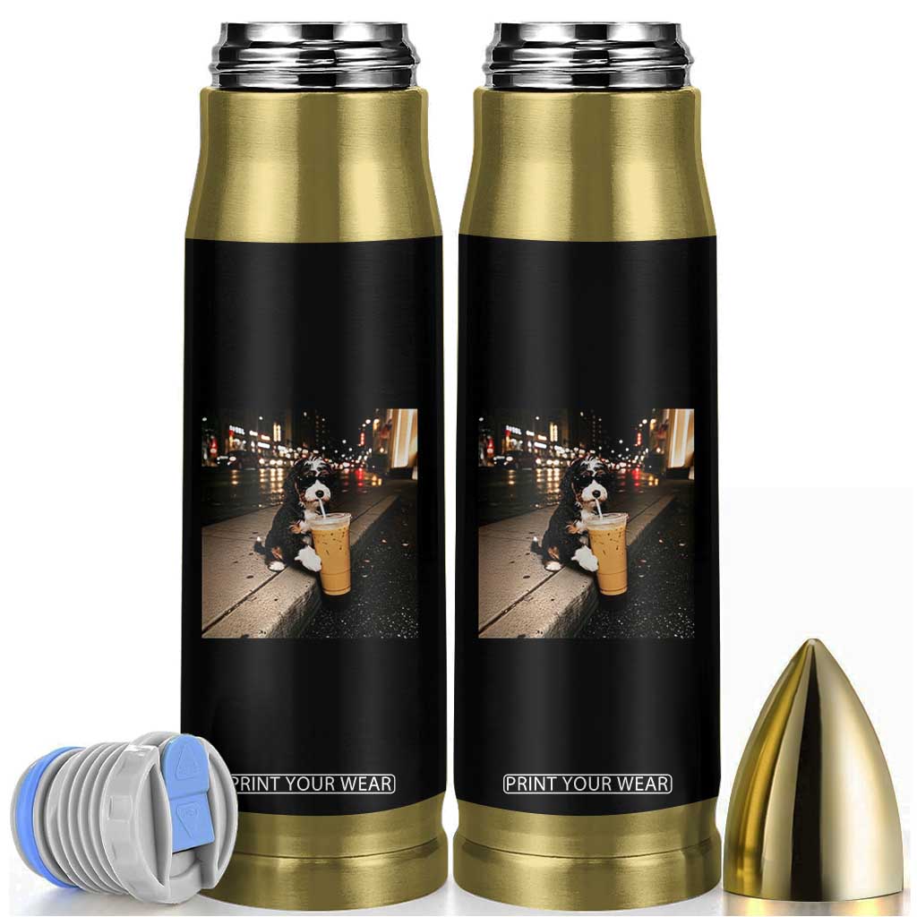 Bernedoodle Dog Drinking Iced Coffee Bullet Tumbler Funny Coffee Lover Gift for Dog Moms Dads TS10 Black Print Your Wear