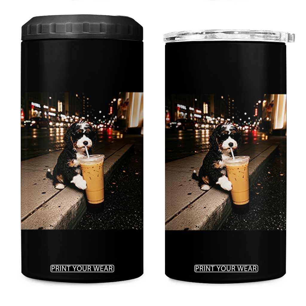 Bernedoodle Dog Drinking Iced Coffee 4 in 1 Can Cooler Tumbler Funny Coffee Lover Gift for Dog Moms Dads TS10 One Size: 16 oz Black Print Your Wear