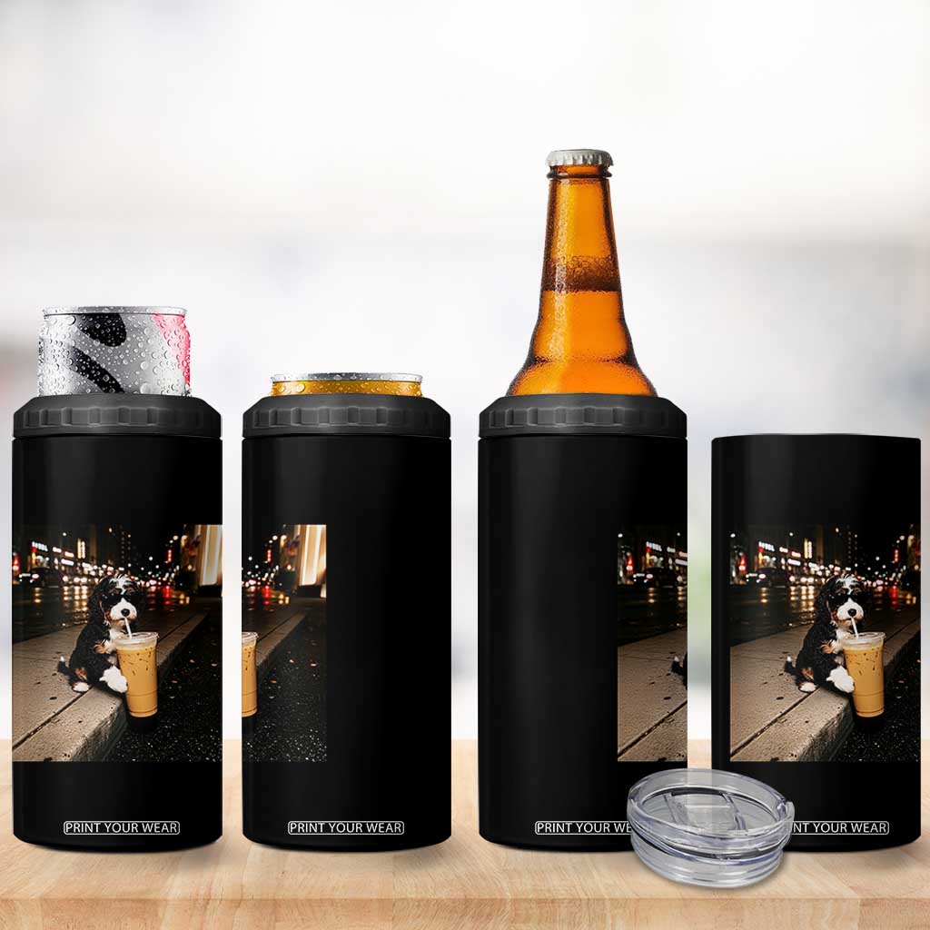 Bernedoodle Dog Drinking Iced Coffee 4 in 1 Can Cooler Tumbler Funny Coffee Lover Gift for Dog Moms Dads TS10 Print Your Wear