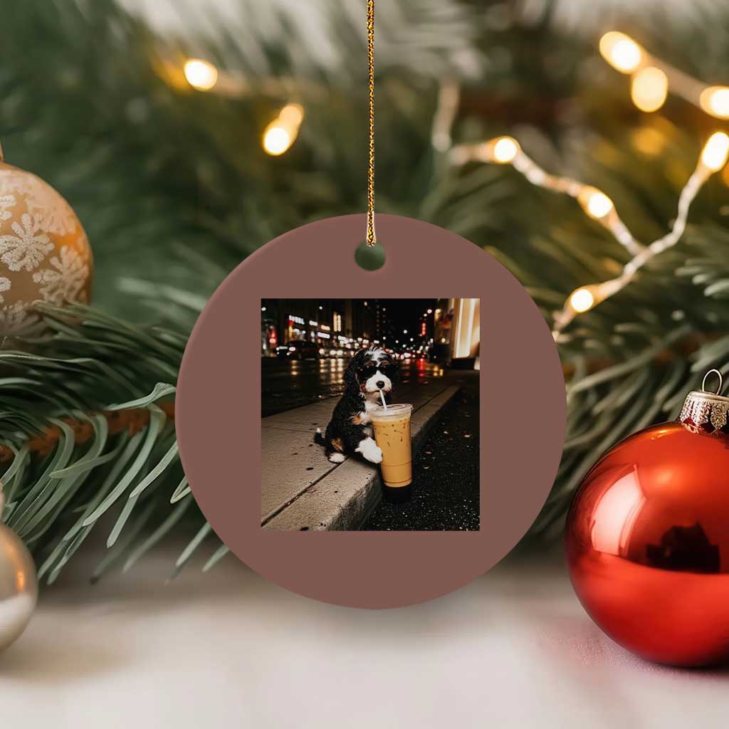 Bernedoodle Dog Drinking Iced Coffee Ceramic Ornament Funny Coffee Lover Gift for Dog Moms Dads TS10 1pc Mocha Print Your Wear