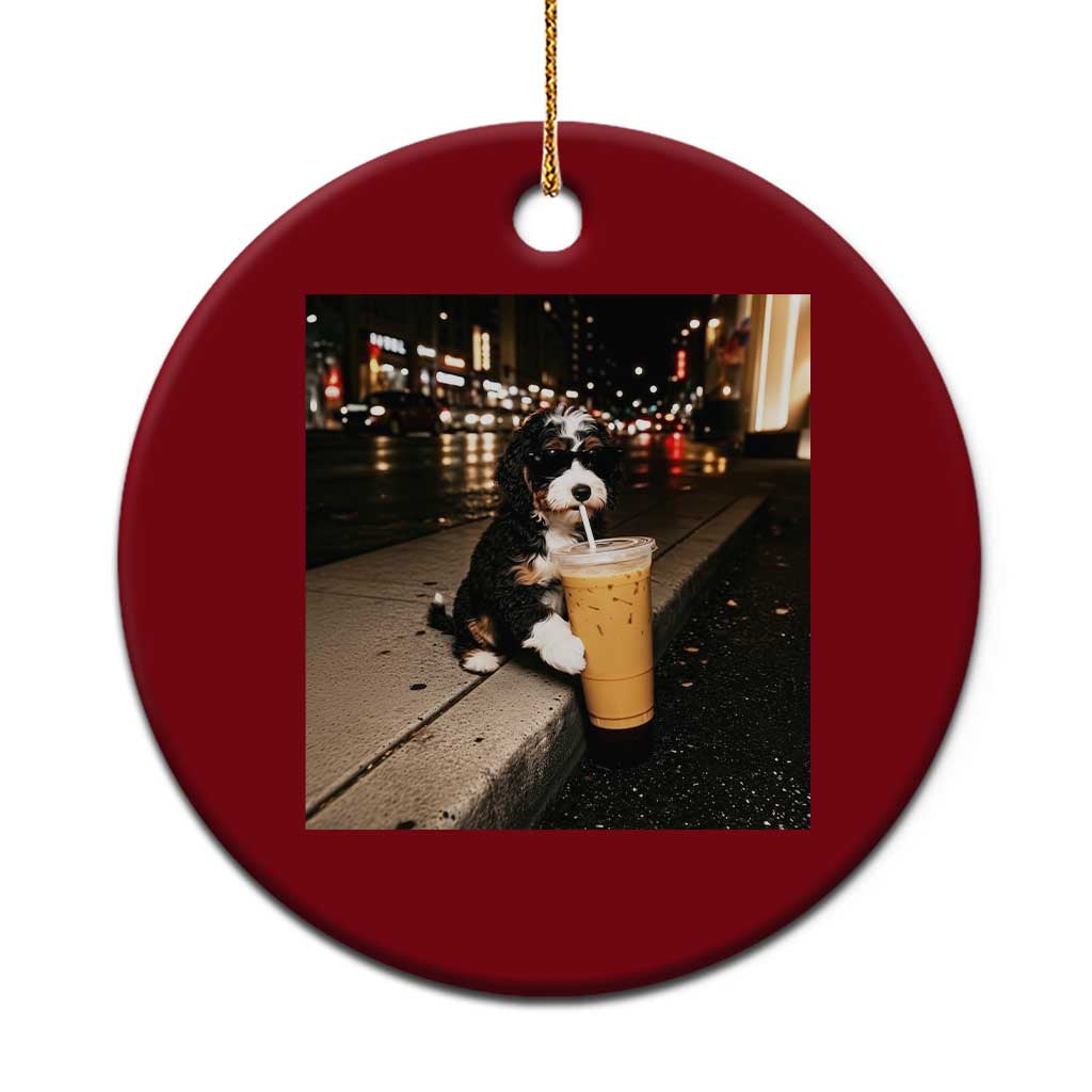 Bernedoodle Dog Drinking Iced Coffee Ceramic Ornament Funny Coffee Lover Gift for Dog Moms Dads TS10 1pc Red Print Your Wear