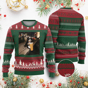 Bernedoodle Dog Drinking Iced Coffee Ugly Christmas Sweater Funny Coffee Lover Gift for Dog Moms Dads TS10 Print Your Wear