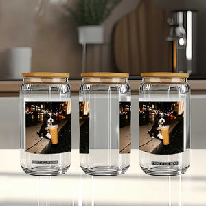 Bernedoodle Dog Drinking Iced Coffee Glass Can Funny Coffee Lover Gift for Dog Moms Dads TS10 Print Your Wear