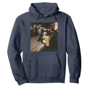Bernedoodle Dog Drinking Iced Coffee Hoodie Funny Coffee Lover Gift for Dog Moms Dads TS10 Navy Print Your Wear