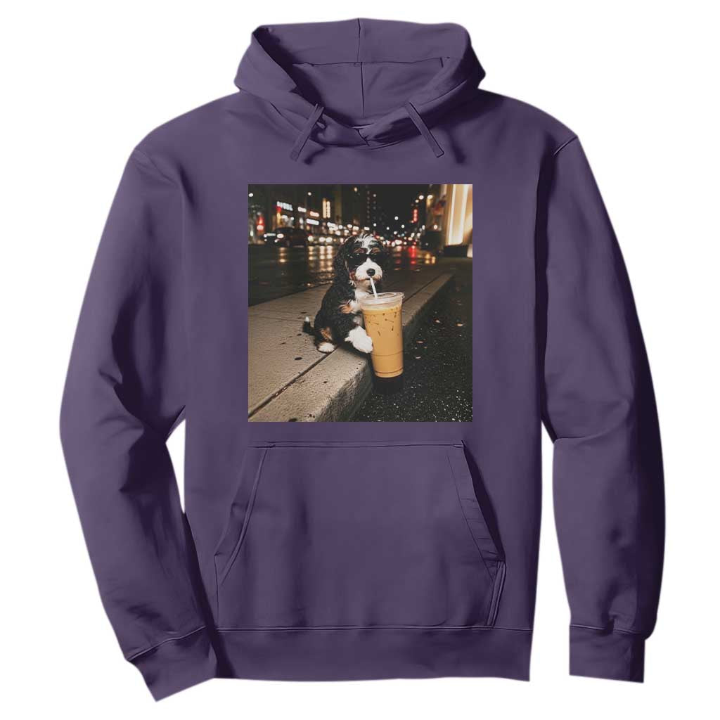 Bernedoodle Dog Drinking Iced Coffee Hoodie Funny Coffee Lover Gift for Dog Moms Dads TS10 S Purple Print Your Wear
