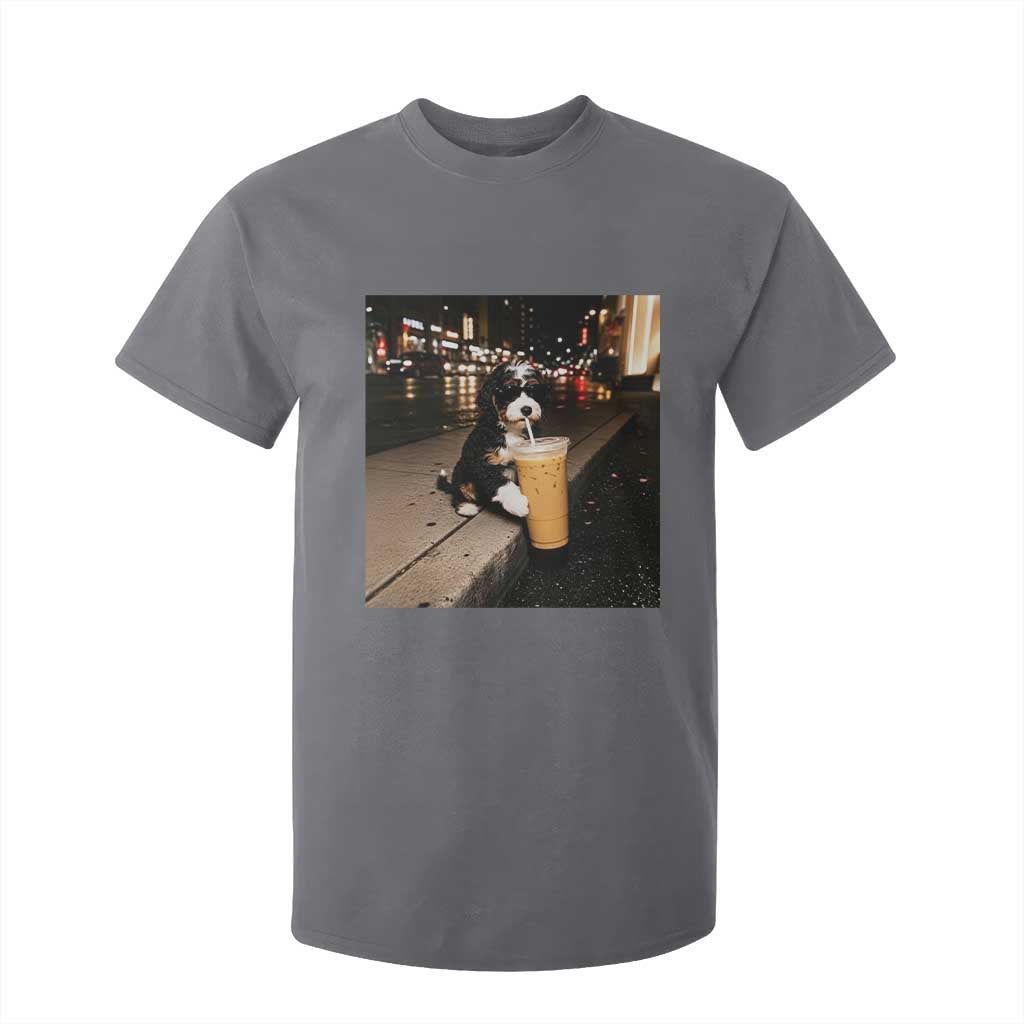 Bernedoodle Dog Drinking Iced Coffee T Shirt For Kid Funny Coffee Lover Gift for Dog Moms Dads TS10 Charcoal Print Your Wear