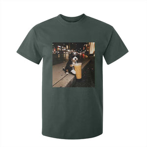 Bernedoodle Dog Drinking Iced Coffee T Shirt For Kid Funny Coffee Lover Gift for Dog Moms Dads TS10 Dark Forest Green Print Your Wear