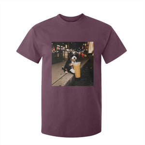 Bernedoodle Dog Drinking Iced Coffee T Shirt For Kid Funny Coffee Lover Gift for Dog Moms Dads TS10 Maroon Print Your Wear
