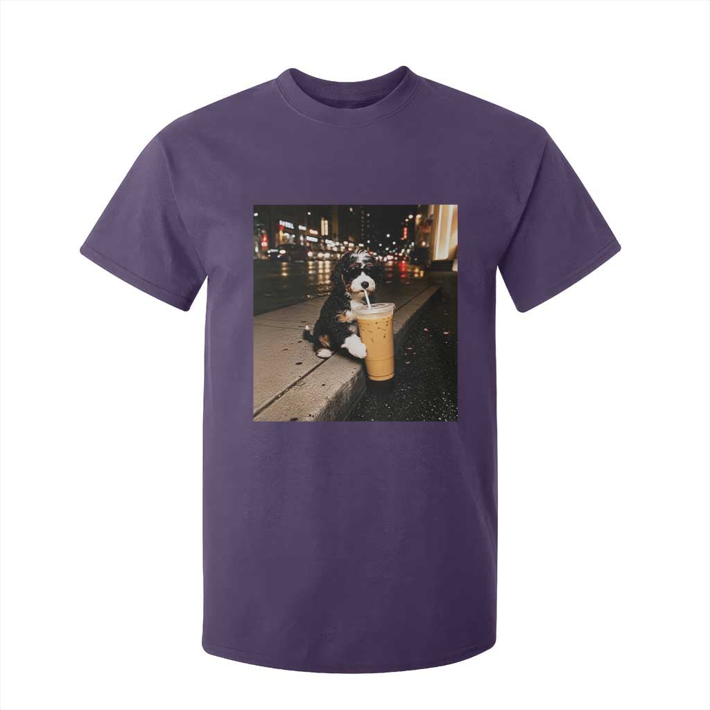 Bernedoodle Dog Drinking Iced Coffee T Shirt For Kid Funny Coffee Lover Gift for Dog Moms Dads TS10 Print Your Wear