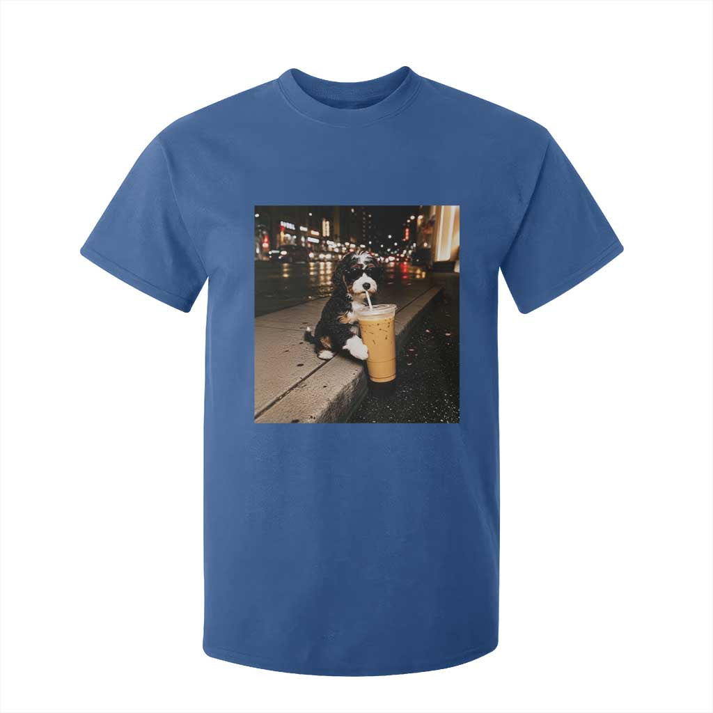 Bernedoodle Dog Drinking Iced Coffee T Shirt For Kid Funny Coffee Lover Gift for Dog Moms Dads TS10 Royal Blue Print Your Wear