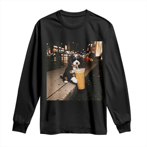 Bernedoodle Dog Drinking Iced Coffee Long Sleeve Shirt Funny Coffee Lover Gift for Dog Moms Dads TS10 Black Print Your Wear