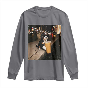 Bernedoodle Dog Drinking Iced Coffee Long Sleeve Shirt Funny Coffee Lover Gift for Dog Moms Dads TS10 Charcoal Print Your Wear