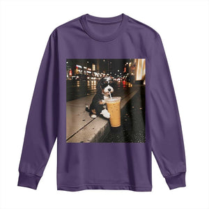 Bernedoodle Dog Drinking Iced Coffee Long Sleeve Shirt Funny Coffee Lover Gift for Dog Moms Dads TS10 S Purple Print Your Wear