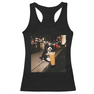 Bernedoodle Dog Drinking Iced Coffee Racerback Tank Top Funny Coffee Lover Gift for Dog Moms Dads TS10 Black Print Your Wear