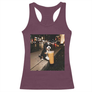 Bernedoodle Dog Drinking Iced Coffee Racerback Tank Top Funny Coffee Lover Gift for Dog Moms Dads TS10 Maroon Print Your Wear