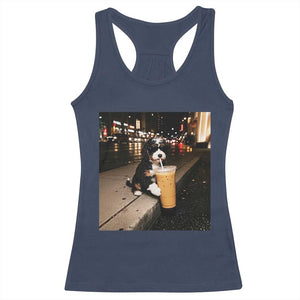 Bernedoodle Dog Drinking Iced Coffee Racerback Tank Top Funny Coffee Lover Gift for Dog Moms Dads TS10 Navy Print Your Wear