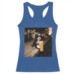 Bernedoodle Dog Drinking Iced Coffee Racerback Tank Top Funny Coffee Lover Gift for Dog Moms Dads TS10 Royal Blue Print Your Wear