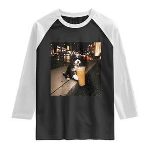 Bernedoodle Dog Drinking Iced Coffee Raglan Shirt Funny Coffee Lover Gift for Dog Moms Dads TS10 Black White Print Your Wear