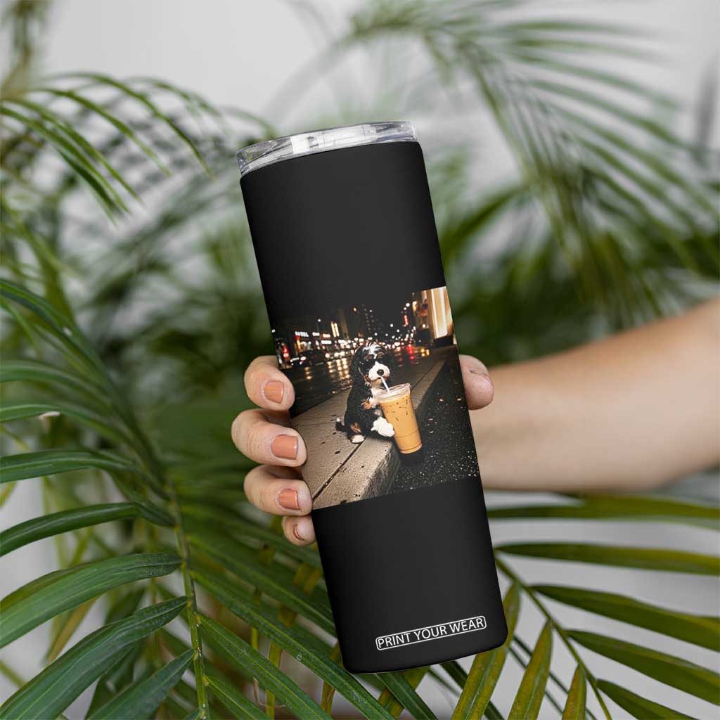 Bernedoodle Dog Drinking Iced Coffee Skinny Tumbler Funny Coffee Lover Gift for Dog Moms Dads TS10 Print Your Wear