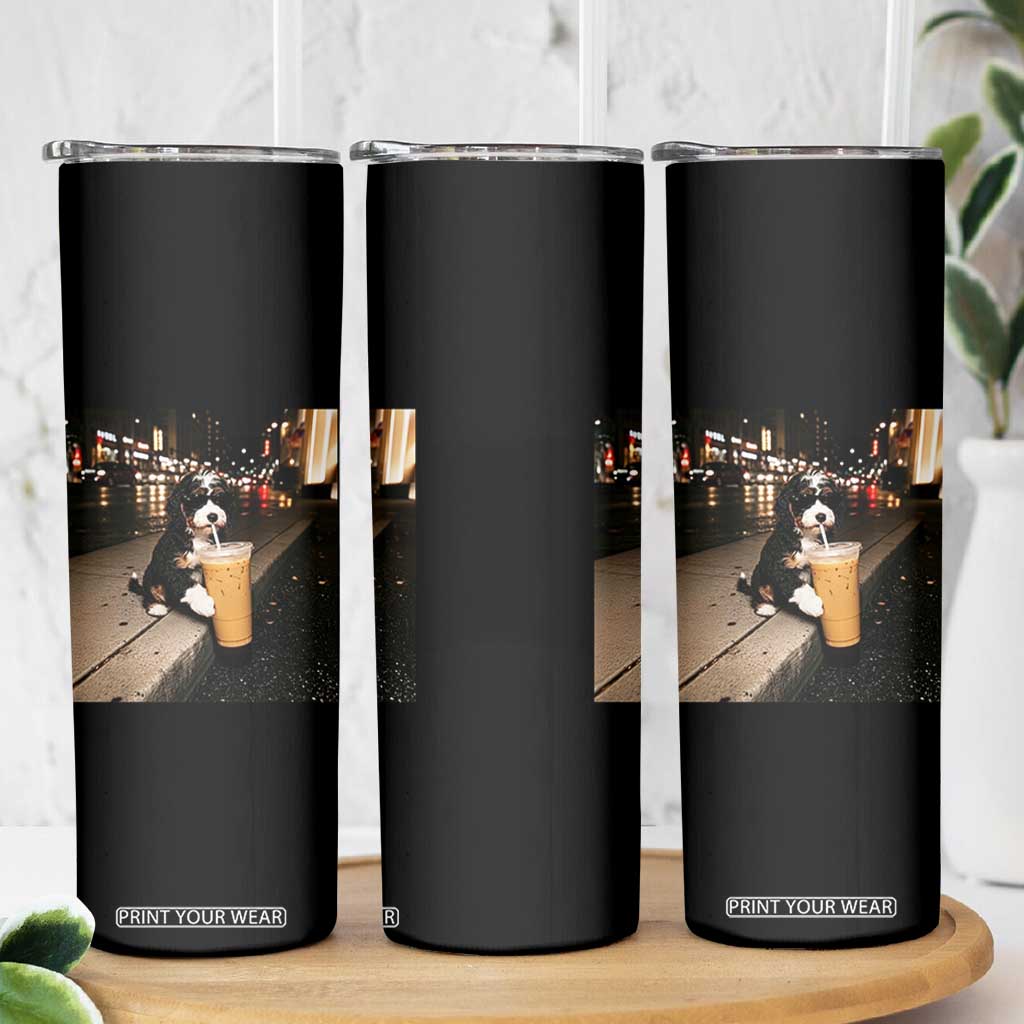 Bernedoodle Dog Drinking Iced Coffee Skinny Tumbler Funny Coffee Lover Gift for Dog Moms Dads TS10 Print Your Wear