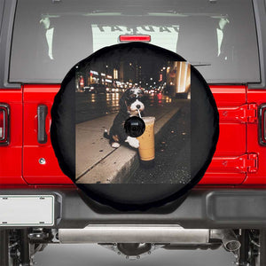 Bernedoodle Dog Drinking Iced Coffee Spare Tire Cover Funny Coffee Lover Gift for Dog Moms Dads TS10 Black Print Your Wear
