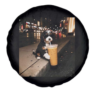 Bernedoodle Dog Drinking Iced Coffee Spare Tire Cover Funny Coffee Lover Gift for Dog Moms Dads TS10 Print Your Wear