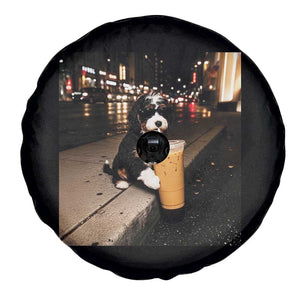 Bernedoodle Dog Drinking Iced Coffee Spare Tire Cover Funny Coffee Lover Gift for Dog Moms Dads TS10 Print Your Wear