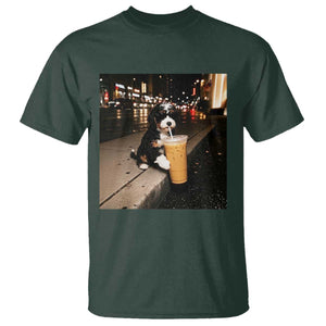 Bernedoodle Dog Drinking Iced Coffee T Shirt Funny Coffee Lover Gift for Dog Moms Dads TS10 Dark Forest Green Print Your Wear