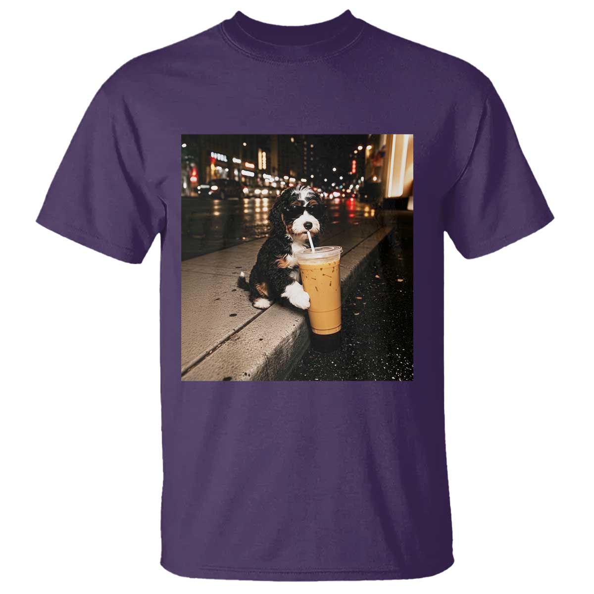 Bernedoodle Dog Drinking Iced Coffee T Shirt Funny Coffee Lover Gift for Dog Moms Dads TS10 Print Your Wear