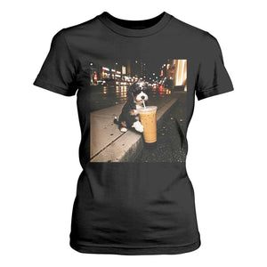 Bernedoodle Dog Drinking Iced Coffee T Shirt For Women Funny Coffee Lover Gift for Dog Moms Dads TS10 Black Print Your Wear
