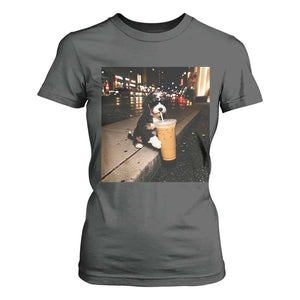 Bernedoodle Dog Drinking Iced Coffee T Shirt For Women Funny Coffee Lover Gift for Dog Moms Dads TS10 Dark Heather Print Your Wear