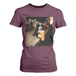 Bernedoodle Dog Drinking Iced Coffee T Shirt For Women Funny Coffee Lover Gift for Dog Moms Dads TS10 Maroon Print Your Wear