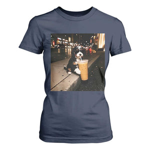 Bernedoodle Dog Drinking Iced Coffee T Shirt For Women Funny Coffee Lover Gift for Dog Moms Dads TS10 Navy Print Your Wear