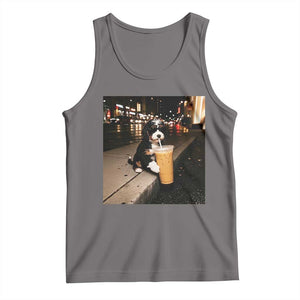 Bernedoodle Dog Drinking Iced Coffee Tank Top Funny Coffee Lover Gift for Dog Moms Dads TS10 Deep Heather Print Your Wear