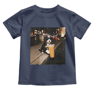 Bernedoodle Dog Drinking Iced Coffee Toddler T Shirt Funny Coffee Lover Gift for Dog Moms Dads TS10 Navy Print Your Wear
