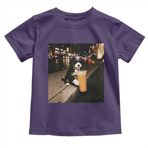 Bernedoodle Dog Drinking Iced Coffee Toddler T Shirt Funny Coffee Lover Gift for Dog Moms Dads TS10 Purple Print Your Wear